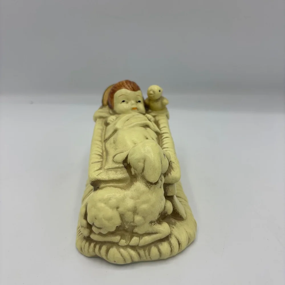 Vintage Lund’s Lites Baby Jesus Manger Figurine Korea Nativity Lamb Dove 1980s